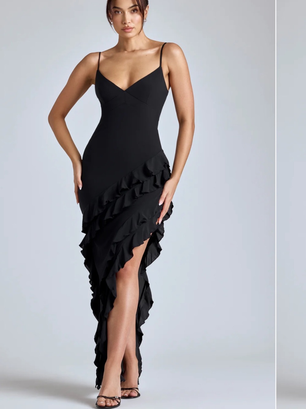 Oh Polly Black Asymmetric Ruffle High-Low Dress